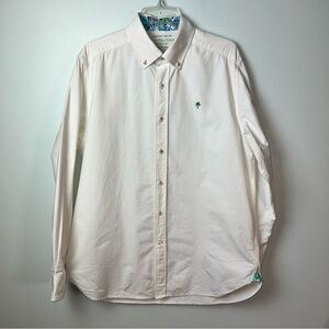 Lilly Pulitzer White Button-Down Shirt with Green Palm Tree Logo | Size Large